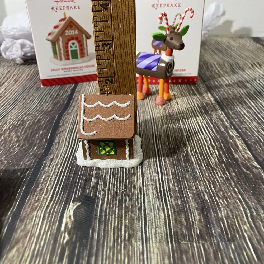 Hallmark Lot of 2 'Jolly Gingerbread House' & Santas Sweet Reindeer Ornaments